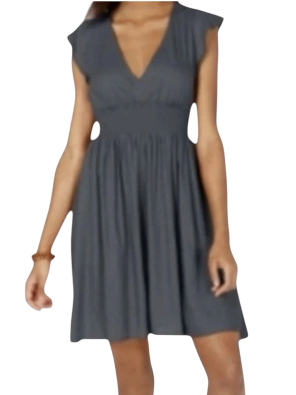 Roxy Gray Smocked waist Mini Dress with Logo charm accent Size XL New